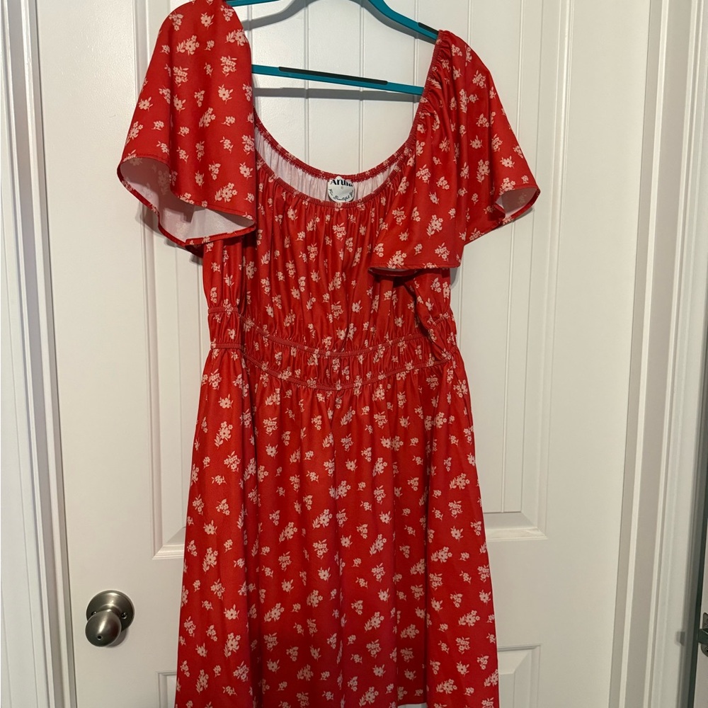ARULA Red Mini Sundress with Flutter Sleeves